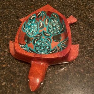 Turtle Trinket Dish Coastal Decor Wood Lacquer Finish